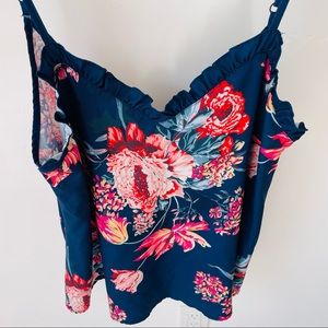 Size L royal blue tank with COLORFUL flowers